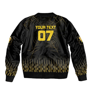 Ghana Black Star Custom Sleeve Zip Bomber Jacket Gold Ananse Spiderweb Inspired