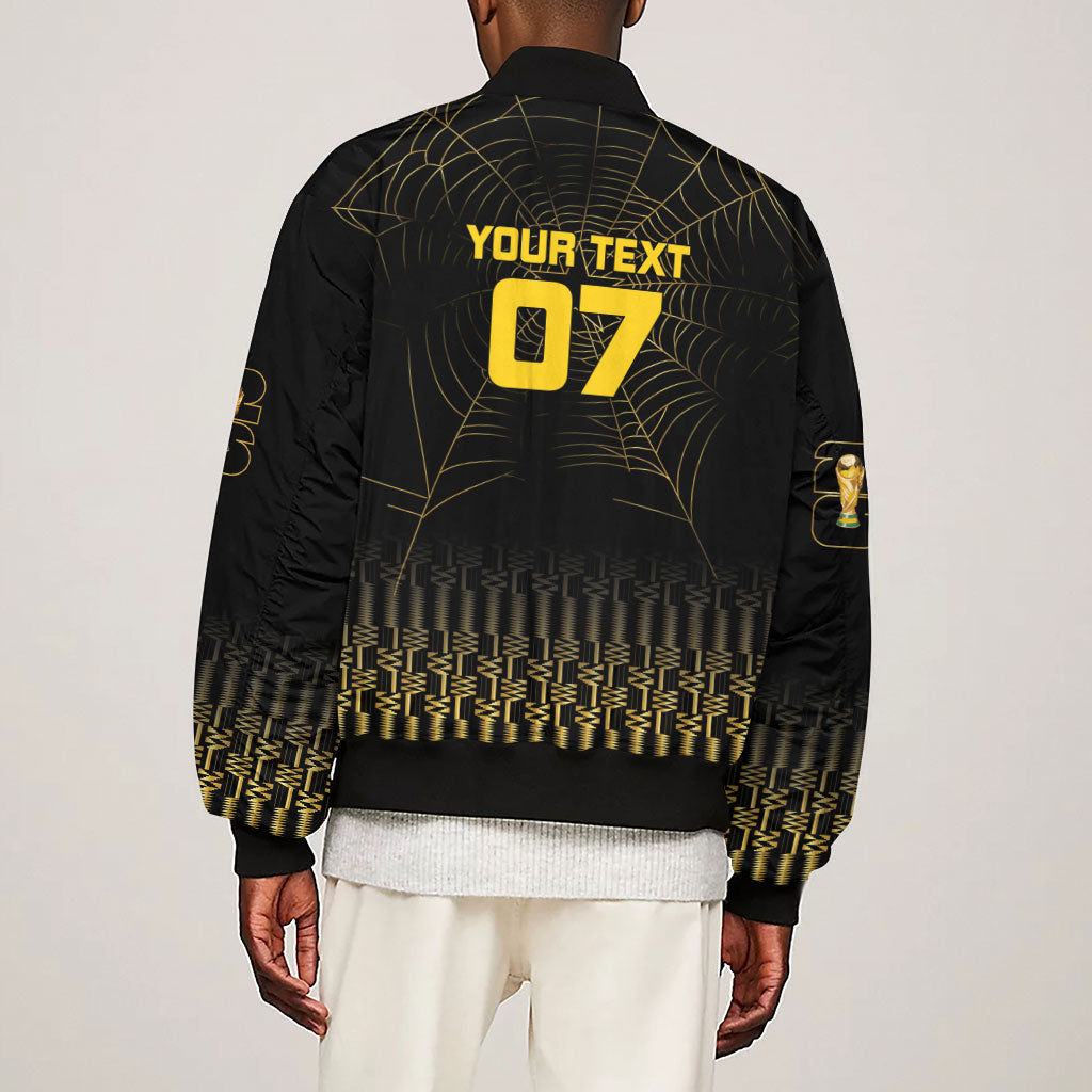 Ghana Black Star Custom Sleeve Zip Bomber Jacket Gold Ananse Spiderweb Inspired