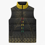 Ghana Black Star Custom Sleeveless Puffer Jacket Gold Ananse Spiderweb Inspired