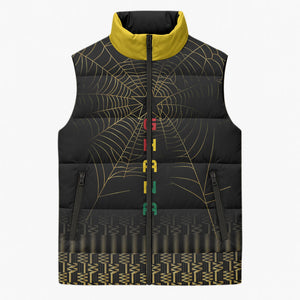 Ghana Black Star Custom Sleeveless Puffer Jacket Gold Ananse Spiderweb Inspired