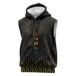 Ghana Black Star Custom Sleeveless Zip Hoodie Gold Ananse Spiderweb Inspired