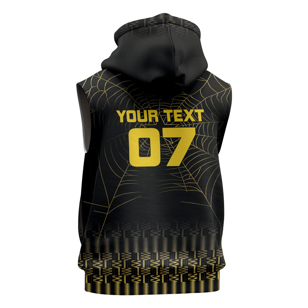 Ghana Black Star Custom Sleeveless Zip Hoodie Gold Ananse Spiderweb Inspired