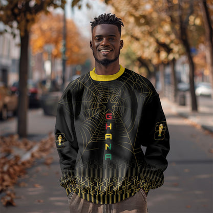 Ghana Black Star Custom Sweatshirt Gold Ananse Spiderweb Inspired