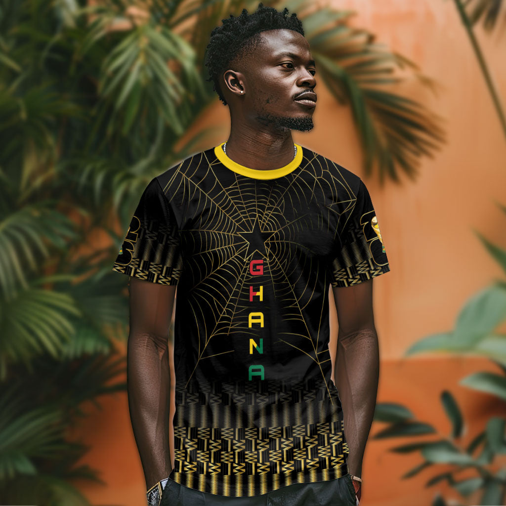Ghana Black Star Custom T shirt Gold Ananse Spiderweb Inspired