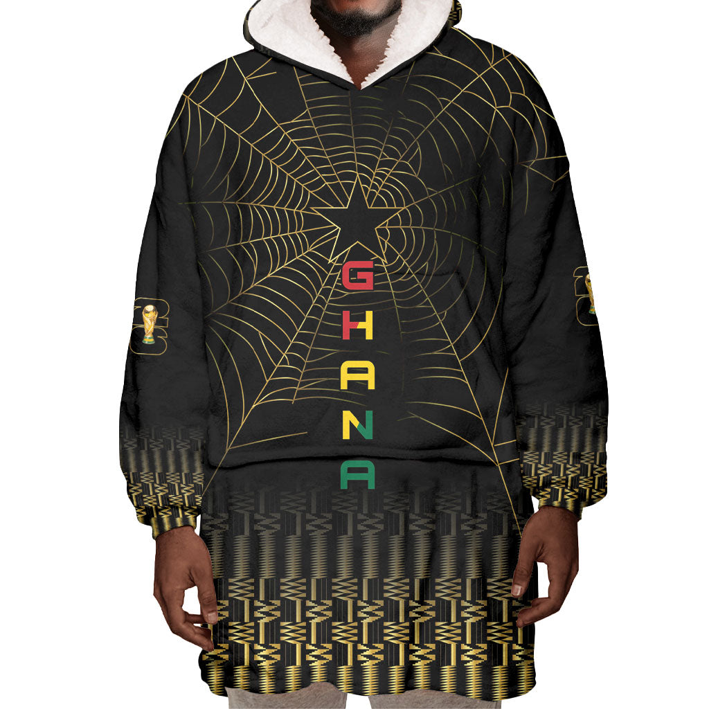 Ghana Black Star Custom Wearable Blanket Hoodie Gold Ananse Spiderweb Inspired