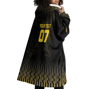 Ghana Black Star Custom Wearable Blanket Hoodie Gold Ananse Spiderweb Inspired