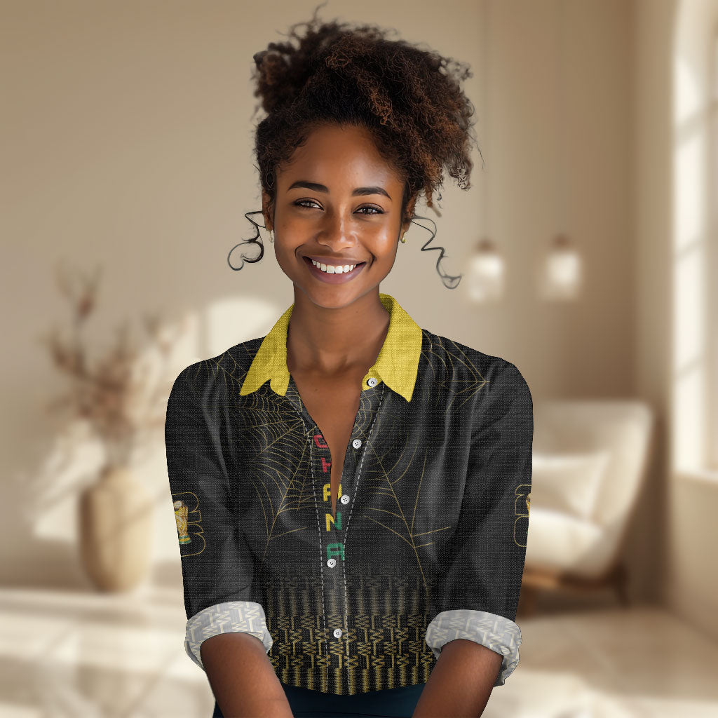 Ghana Black Star Custom Women Casual Shirt Gold Ananse Spiderweb Inspired