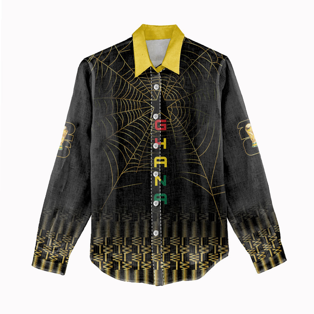 Ghana Black Star Custom Women Casual Shirt Gold Ananse Spiderweb Inspired