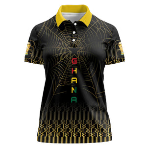 Ghana Black Star Custom Women Polo Shirt Gold Ananse Spiderweb Inspired