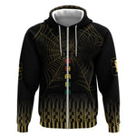 Ghana Black Star Custom Zip Hoodie Gold Ananse Spiderweb Inspired