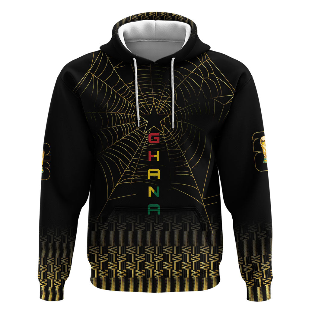 Ghana Black Star Custom Zip Hoodie Gold Ananse Spiderweb Inspired