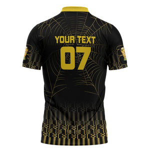 Ghana Black Star Custom Zipper Polo Shirt Gold Ananse Spiderweb Inspired