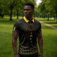Ghana Black Star Custom Zipper Polo Shirt Gold Ananse Spiderweb Inspired