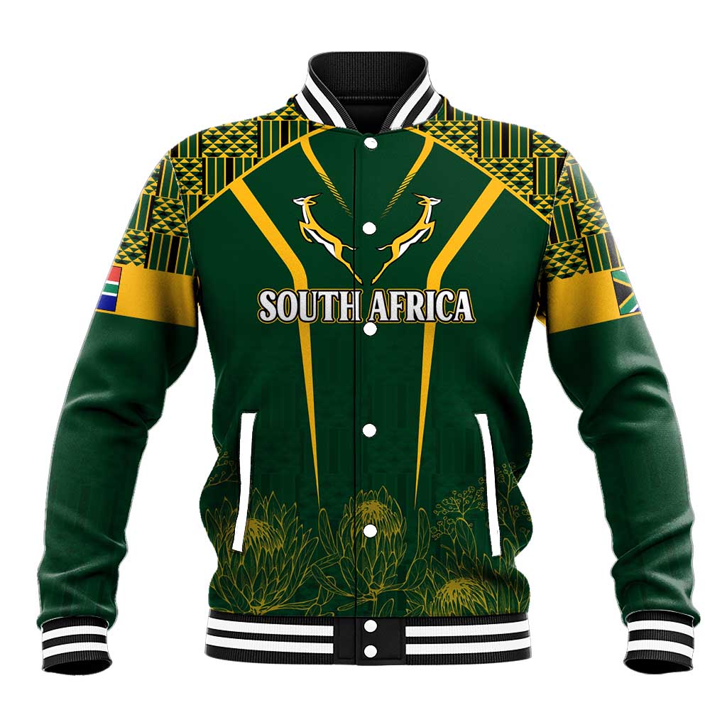 Personalised South African Heritage Day Baseball Jacket Kente Ethnic Patterns Mix Springboks LT7