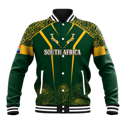 Personalised South African Heritage Day Baseball Jacket Kente Ethnic Patterns Mix Springboks LT7