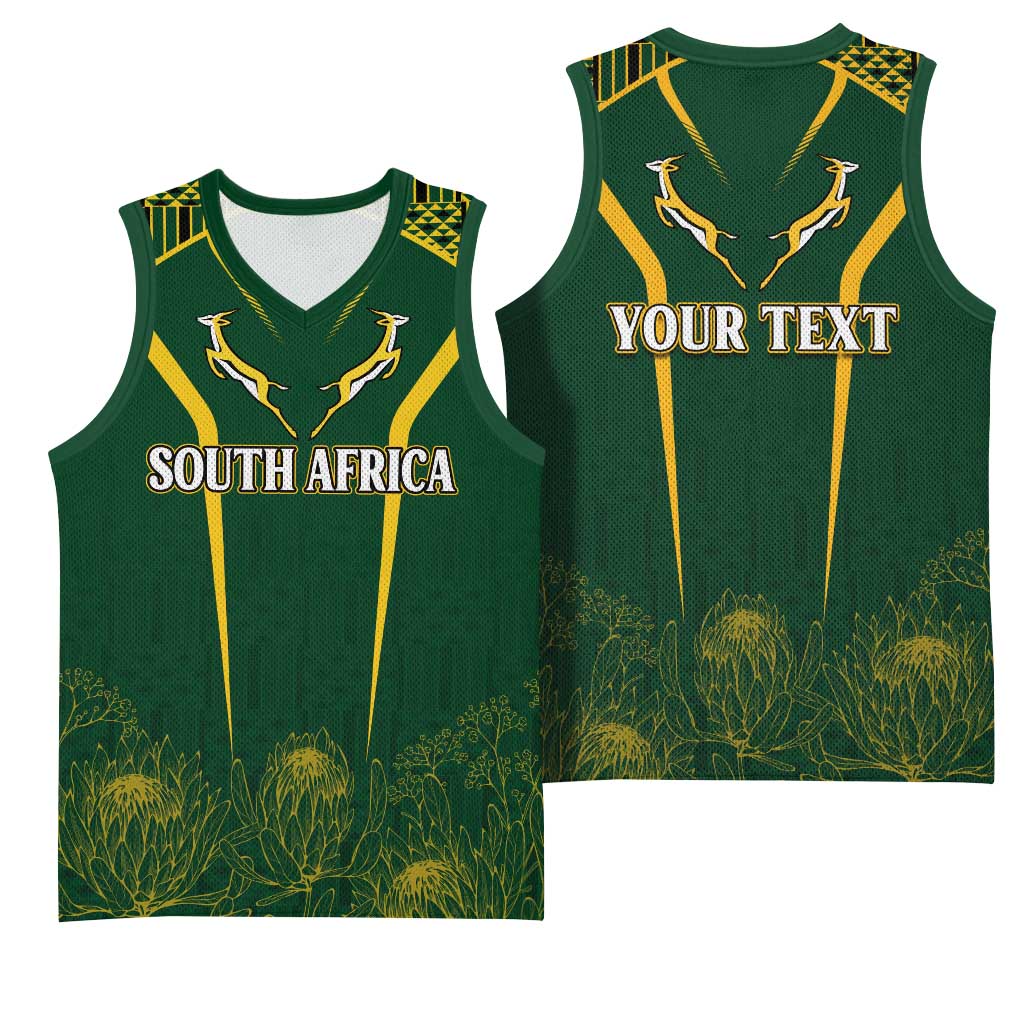 Personalised South African Heritage Day Basketball Jersey Kente Ethnic Patterns Mix Springboks LT7