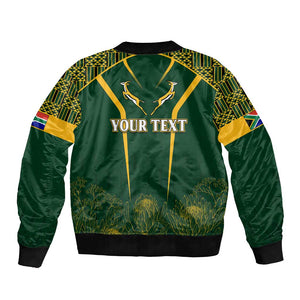 Personalised South African Heritage Day Bomber Jacket Kente Ethnic Patterns Mix Springboks