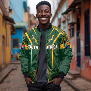 Personalised South African Heritage Day Bomber Jacket Kente Ethnic Patterns Mix Springboks