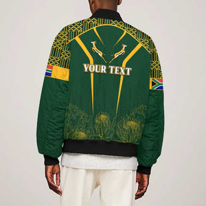 Personalised South African Heritage Day Bomber Jacket Kente Ethnic Patterns Mix Springboks