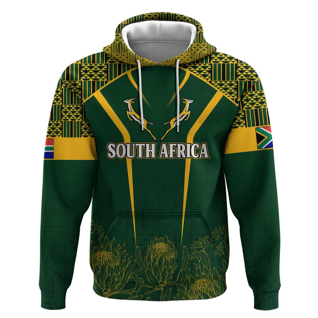 Personalised South African Heritage Day Hoodie Kente Ethnic Patterns Mix Springboks