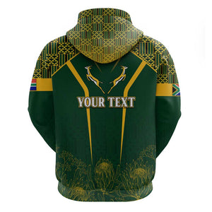 Personalised South African Heritage Day Hoodie Kente Ethnic Patterns Mix Springboks