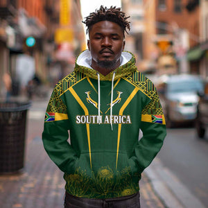 Personalised South African Heritage Day Hoodie Kente Ethnic Patterns Mix Springboks