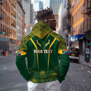 Personalised South African Heritage Day Hoodie Kente Ethnic Patterns Mix Springboks