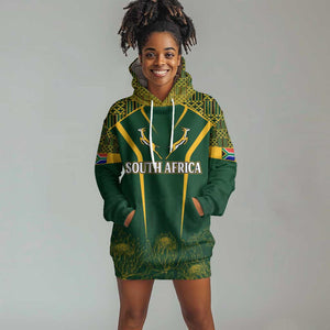 Personalised South African Heritage Day Hoodie Dress Kente Ethnic Patterns Mix Springboks