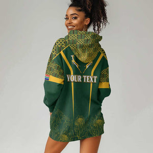 Personalised South African Heritage Day Hoodie Dress Kente Ethnic Patterns Mix Springboks