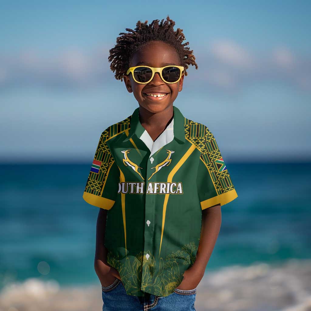 Personalised South African Heritage Day Kid Hawaiian Shirt Kente Ethnic Patterns Mix Springboks