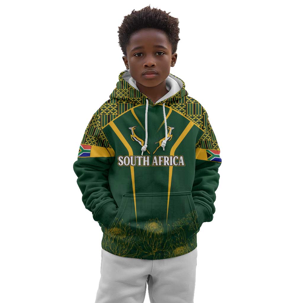 Personalised South African Heritage Day Kid Hoodie Kente Ethnic Patterns Mix Springboks