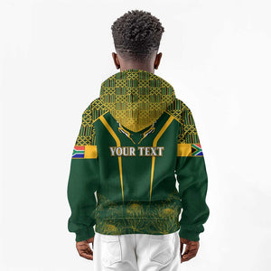 Personalised South African Heritage Day Kid Hoodie Kente Ethnic Patterns Mix Springboks