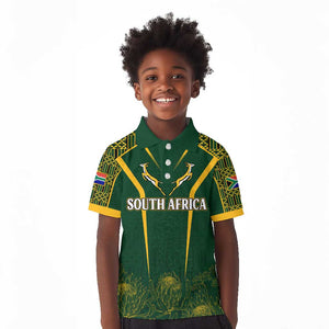 Personalised South African Heritage Day Kid Polo Shirt Kente Ethnic Patterns Mix Springboks