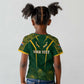 Personalised South African Heritage Day Kid T shirt Kente Ethnic Patterns Mix Springboks