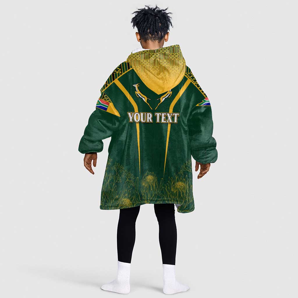 Personalised South African Heritage Day KId Wearable Blanket Hoodie Kente Ethnic Patterns Mix Springboks
