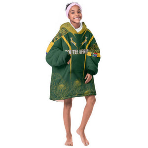 Personalised South African Heritage Day KId Wearable Blanket Hoodie Kente Ethnic Patterns Mix Springboks