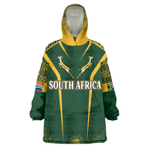 Personalised South African Heritage Day KId Wearable Blanket Hoodie Kente Ethnic Patterns Mix Springboks