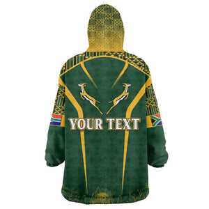 Personalised South African Heritage Day KId Wearable Blanket Hoodie Kente Ethnic Patterns Mix Springboks