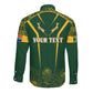 Personalised South African Heritage Day Long Sleeve Button Shirt Kente Ethnic Patterns Mix Springboks