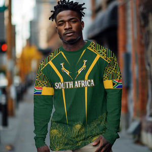 Personalised South African Heritage Day Long Sleeve Shirt Kente Ethnic Patterns Mix Springboks LT7