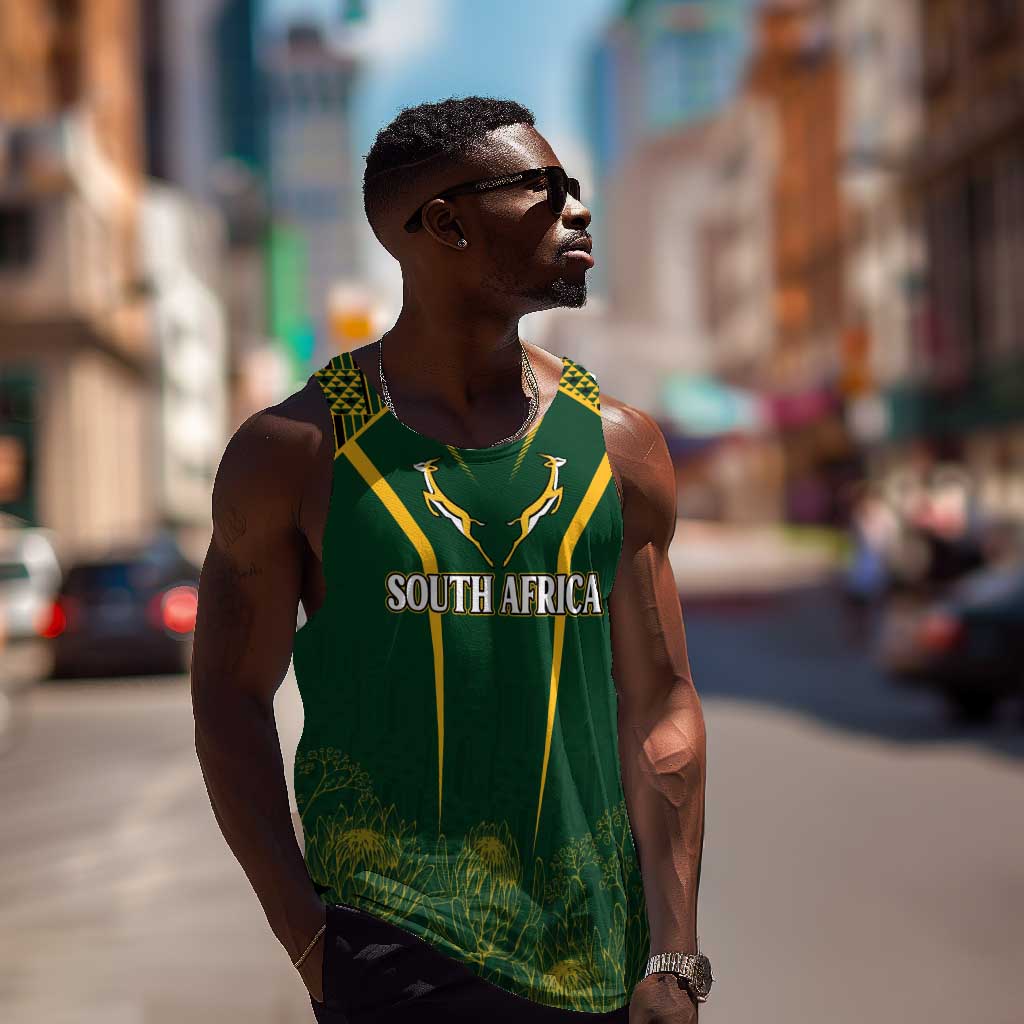 Personalised South African Heritage Day Men Tank Top Kente Ethnic Patterns Mix Springboks