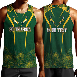 Personalised South African Heritage Day Men Tank Top Kente Ethnic Patterns Mix Springboks