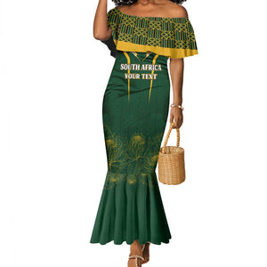 Personalised South African Heritage Day Mermaid Dress Kente Ethnic Patterns Mix Springboks