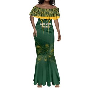 Personalised South African Heritage Day Mermaid Dress Kente Ethnic Patterns Mix Springboks