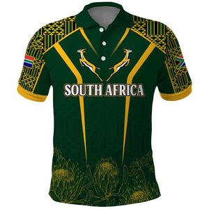 Personalised South African Heritage Day Polo Shirt Kente Ethnic Patterns Mix Springboks