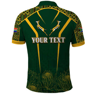 Personalised South African Heritage Day Polo Shirt Kente Ethnic Patterns Mix Springboks