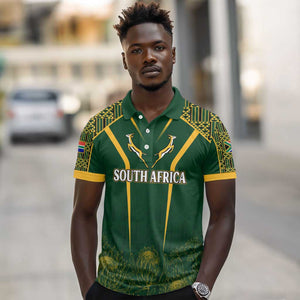 Personalised South African Heritage Day Polo Shirt Kente Ethnic Patterns Mix Springboks