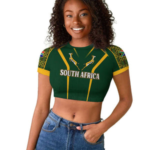 Personalised South African Heritage Day Raglan Cropped T shirt Kente Ethnic Patterns Mix Springboks