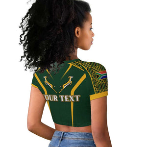 Personalised South African Heritage Day Raglan Cropped T shirt Kente Ethnic Patterns Mix Springboks