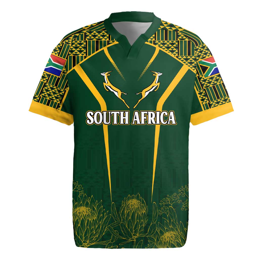 Personalised South African Heritage Day Rugby Jersey Kente Ethnic Patterns Mix Springboks